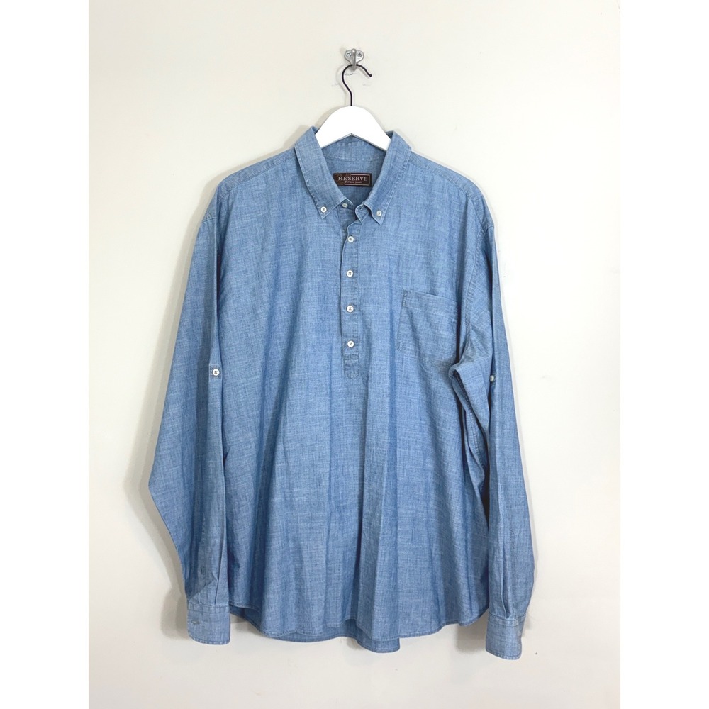 Reserve West Coast Patrick James Mens Blue Cotton Chambray Popover Shirt XXL